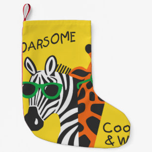 Petite Chaussette De Noël Cool zèbre et girafe portant des lunettes sur jaun