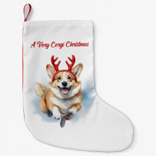 Petite Chaussette De Noël Corgi de Noël avec des bois de rennes bondissant
