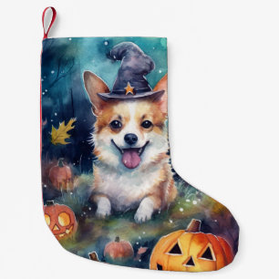 Petite Chaussette De Noël Corgi Halloween avec citrouilles effrayant