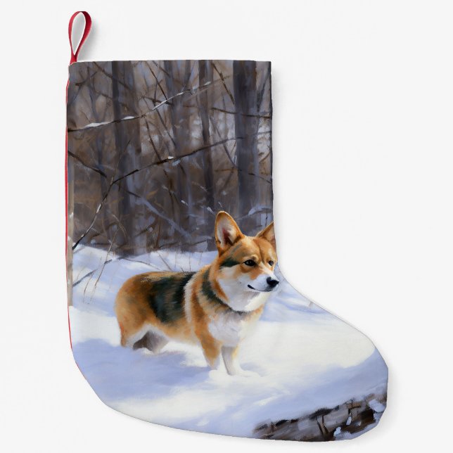 Petite Chaussette De Noël Corgi laisse neiger Noël (Devant)