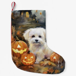 Petite Chaussette De Noël Coton De Tulear Halloween Avec Peur Citrouille