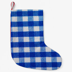 Petite Chaussette De Noël coton texture à damiers bleu