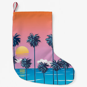 Petite Chaussette De Noël Coucher de soleil tropical : Illustration de plage