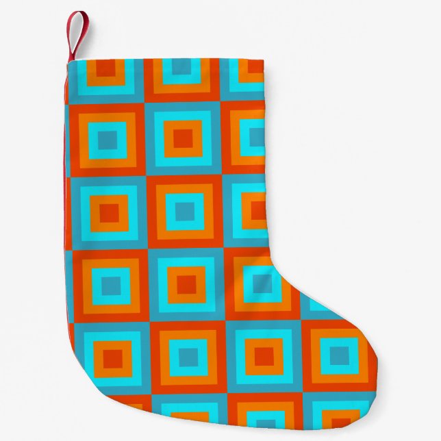 Petite Chaussette De Noël Couleur Motif géométrique Turquoise Orange (Devant)