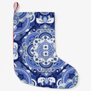 Petite Chaussette De Noël Couleurs bleues motif géométrique vintage. Inde lé
