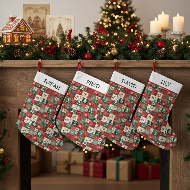 Petite Chaussette De Noël Country patchwork christmas pattern personalized (Créateur téléchargé)