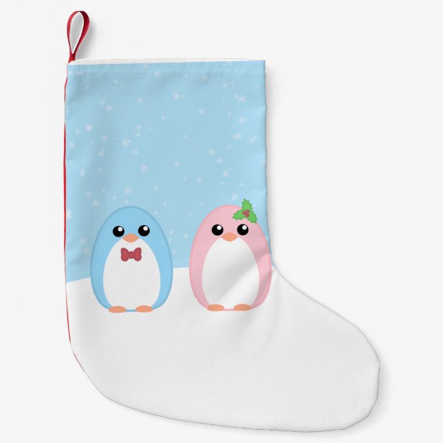 Petite Chaussette De Noël Couples mignons de pingouin de vacances (Devant)