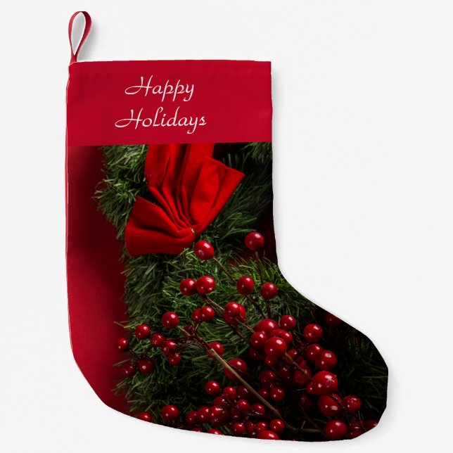 Petite Chaussette De Noël couronne de noël avec baies rouges (Devant)