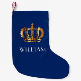 Petite Chaussette De Noël Couronne dorée Nom personnalisé bleu