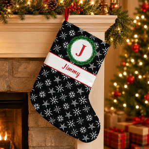 Petite Chaussette De Noël Couronne Monogramme Votre Nom Flocons de Neige Noi