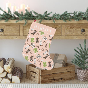 Petite Chaussette De Noël Cowgirl Rose de l'Ouest Cactus Désert   Monogramme