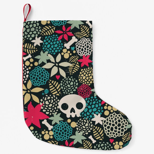 Petite Chaussette De Noël Crâne en fleurs (Devant)