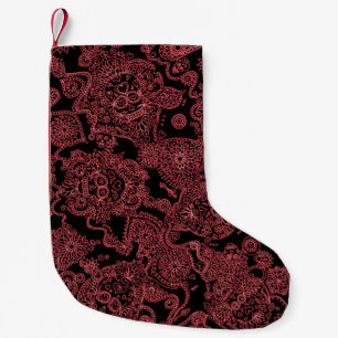 Petite Chaussette De Noël Crâne rouge et noir Motif Noël Stocker