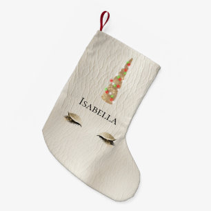 Petite Chaussette De Noël Crème étincelle or glam Unicorn lumières