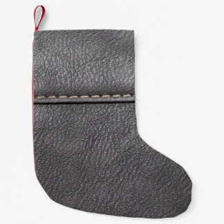 Petite Chaussette De Noël Cuir noir cousu avec couture blanche