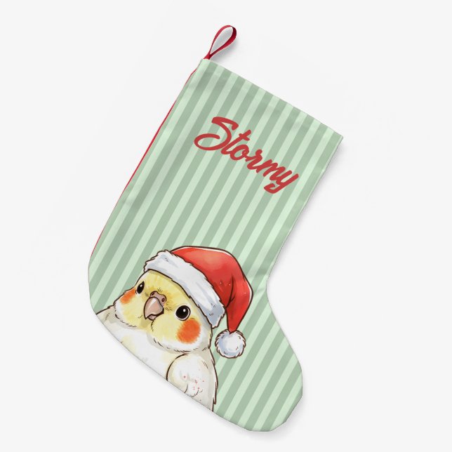 Petite Chaussette De Noël Custom Christmas Cockatiel Wearing Santa Hat (Devant (Accrochage))