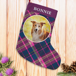 Petite Chaussette De Noël Custom Dog Photo Tartan Plaid Patterned Pet Decor