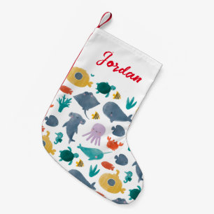 Petite Chaussette De Noël Cute Aquarelle Océan Animaux Motif