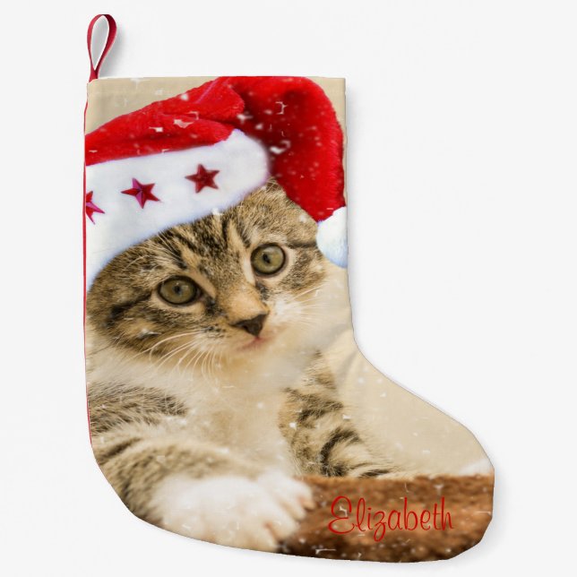 Petite Chaussette De Noël Cute Chat Whimsical Avec Chapeau De Santa (Devant)