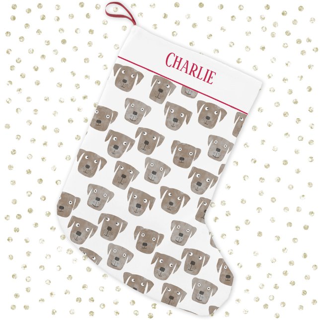 Petite Chaussette De Noël Cute Chocolat Labrador Retriever Chien Nom Personn (Fun chocolagte brown labrador retriever dog pattern personalized name Christmas stocking)