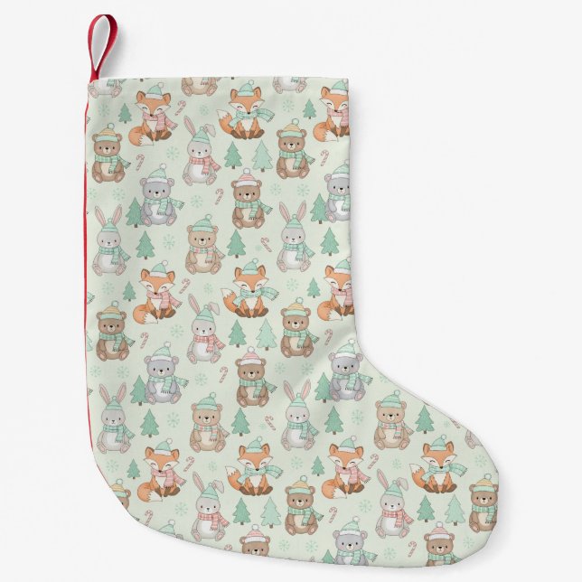 Petite Chaussette De Noël Cute Christmas Animals Seamless Pattern (Devant)