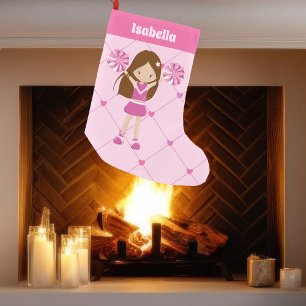 Petite Chaussette De Noël Cute Coeurs rose Pom-pom girl Personnalisé Cheer