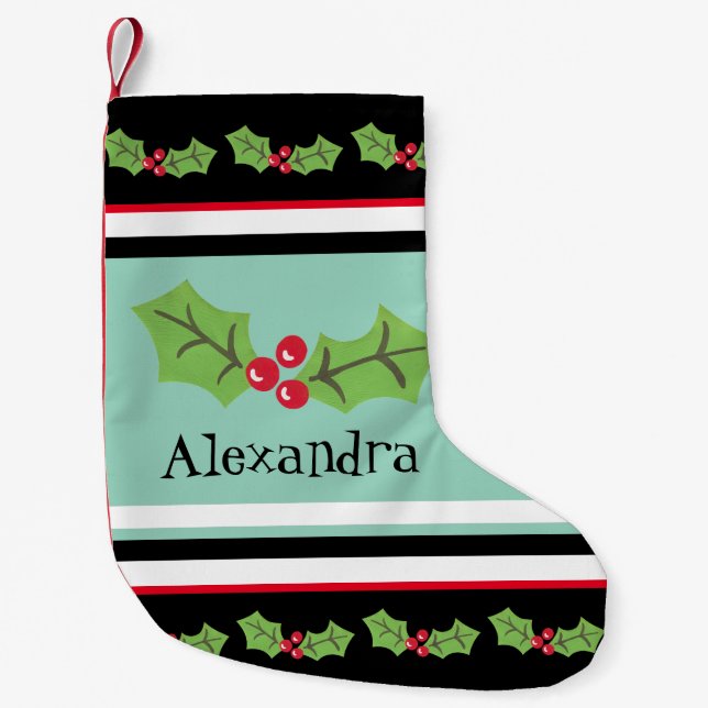 Petite Chaussette De Noël Cute Holly & Berries personnalisée (Devant)