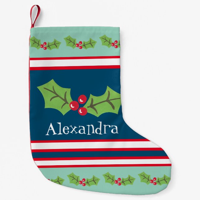Petite Chaussette De Noël Cute Holly & Berries personnalisée (Devant)