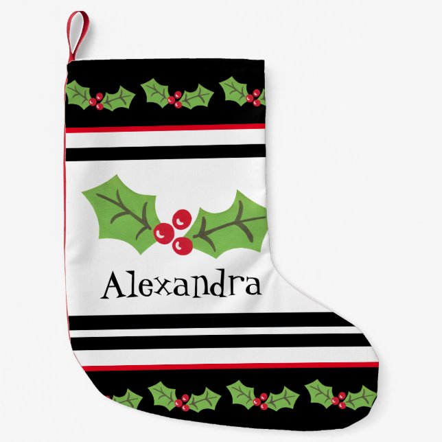 Petite Chaussette De Noël Cute Holly & Berries personnalisée (Devant)