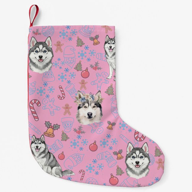 Petite Chaussette De Noël Cute Husky Dog Christmas Winter Seamless Pattern  (Devant)