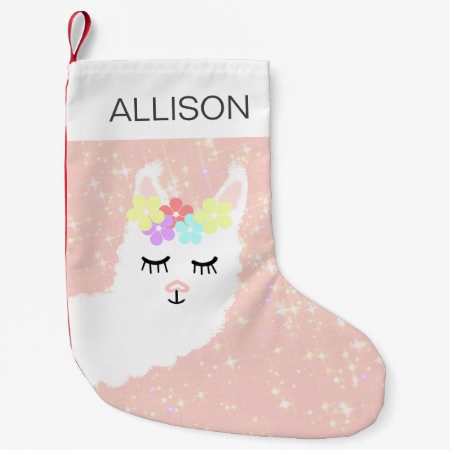 Petite Chaussette De Noël Cute Llama Pink personnalisée (Devant)