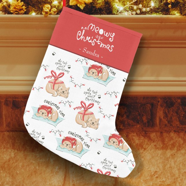 Petite Chaussette De Noël Cute Meowy Christmas Kitty Chat Motif (Créateur téléchargé)