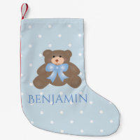 Cute Pastel Blue Ribbon Doux Teddy Bear Baby Boy