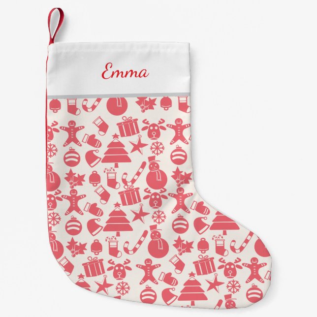 Petite Chaussette De Noël Cute Red Christmas Pattern -  Festive & Fun (Devant)