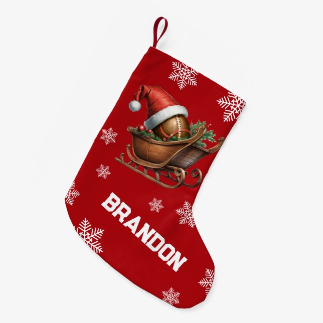 Petite Chaussette De Noël Cute Red Football Santa Sleigh Name (Devant (Accrochage))