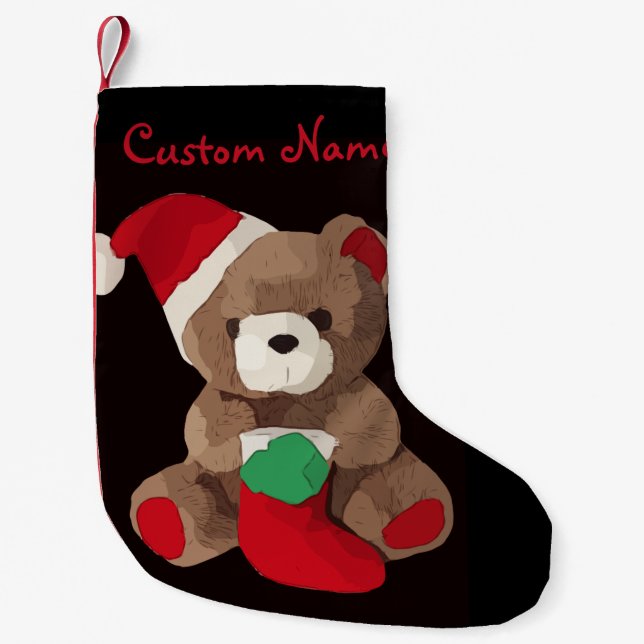 Petite Chaussette De Noël Cute Teddy Bear Nom personnalisé (Devant)