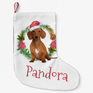 Petite Chaussette De Noël Dachshund Père Noël watercolor wreath casquette 