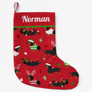 Petite Chaussette De Noël Dachshunds mignons Rouge