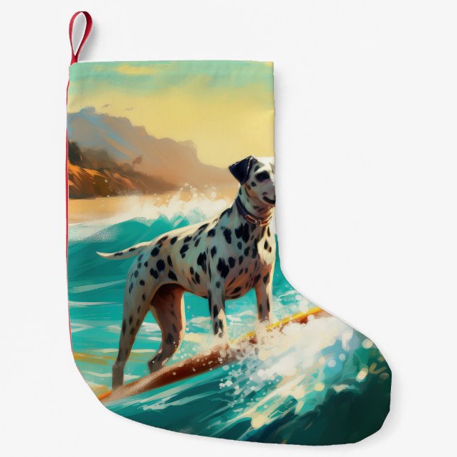 Petite Chaussette De Noël Dalmation Plage Surf Peinture (Devant)