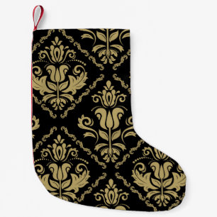 Petite Chaussette De Noël Damask Black Gold : Classic Ornament.
