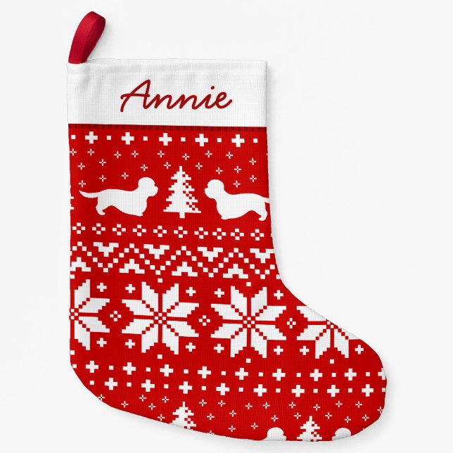 Petite Chaussette De Noël Dandie Dinmont Terrier Silhouettes Dogs Holiday (Devant)