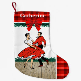 Petite Chaussette De Noël Danseurs carrés À Plaque Rouge