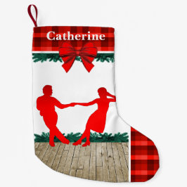 Petite Chaussette De Noël Danseurs d'oscillation avec le plaid rouge