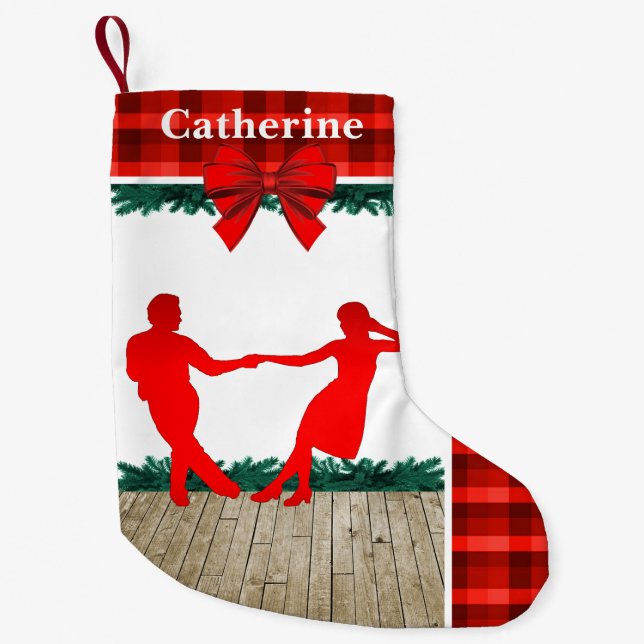 Petite Chaussette De Noël Danseurs d'oscillation avec le plaid rouge (Devant)