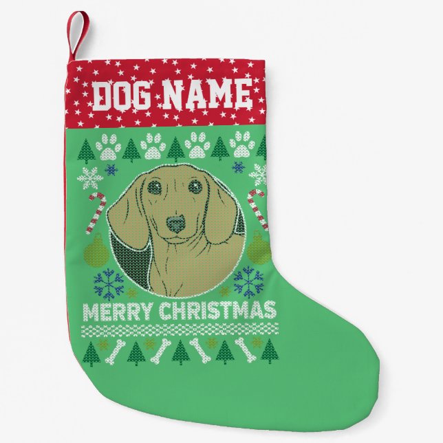 Petite Chaussette De Noël Daschund Chien race laide pull de Noël (Devant)