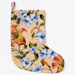 Petite Chaussette De Noël De beaux lys de tigre et de petites fleurs bleues 