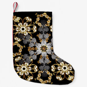 Petite Chaussette De Noël Décor fleuri aux contours dorés. Élément de style