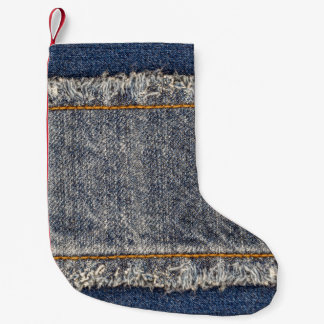 Petite Chaussette De Noël Denim Blue Jeans : Décontracté Double Patch