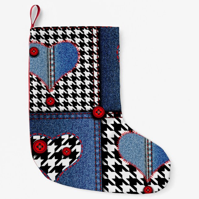 Petite Chaussette De Noël Denim Patchwork : Motif en tissu transparent (Devant)