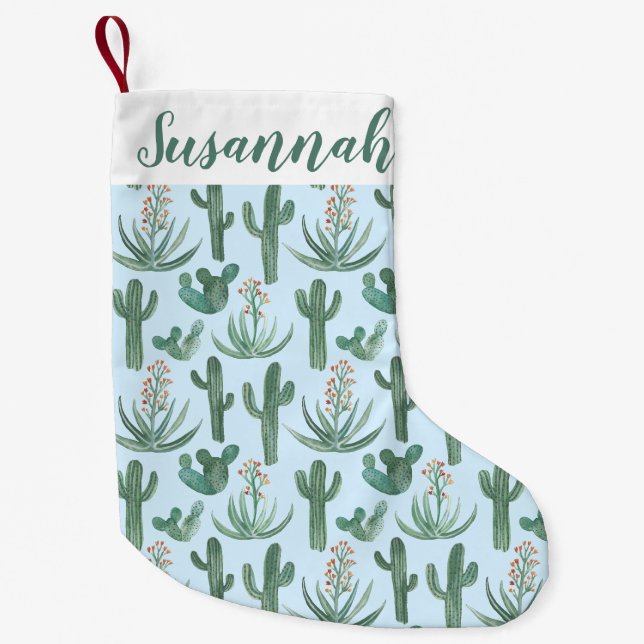 Petite Chaussette De Noël Desert Saguaro Cactus Succulents Motif PERSONNALIS (Devant)